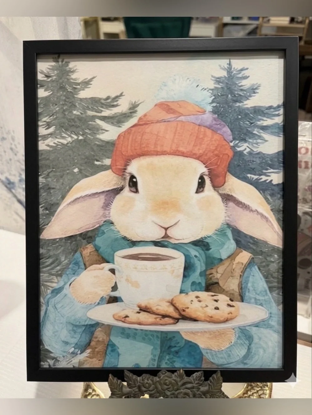 Framed 8x10 Bunny with Mug and Cookies Wall Art